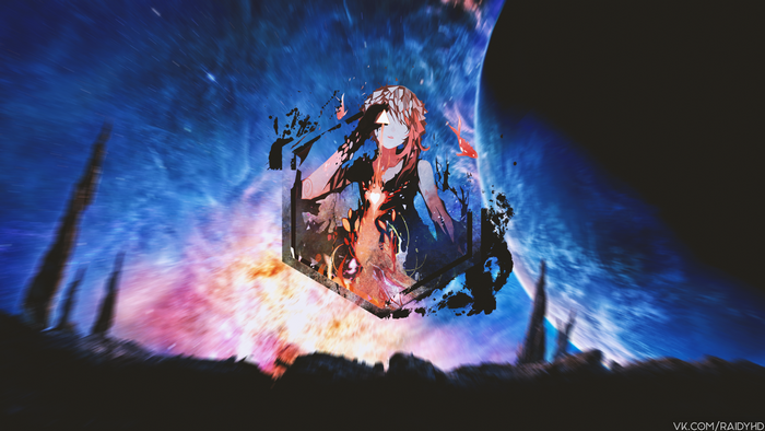 Anime girl in space with abstract elements