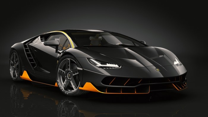 Black Lamborghini Centenario with orange accents