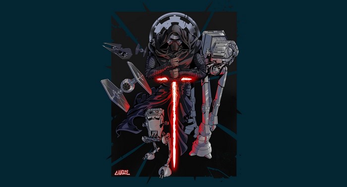 Kylo Ren from Star Wars with AT-ST and TIE Fighters