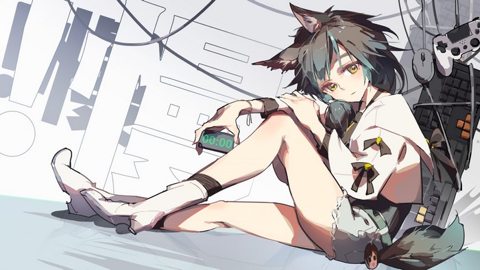 Anime girl with wolf ears and gaming peripherals