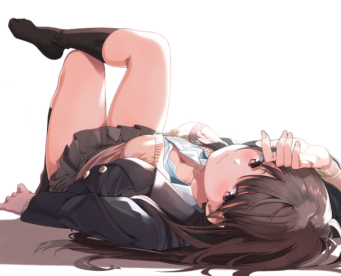 Anime girl in school uniform lying down