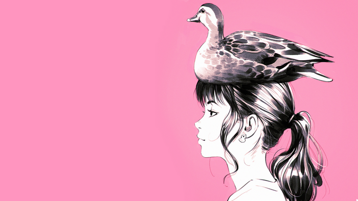Girl with a duck on her head by Ilya Kuvshinov