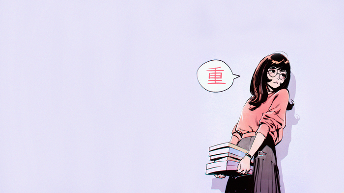 Girl with glasses holding books and a speech bubble