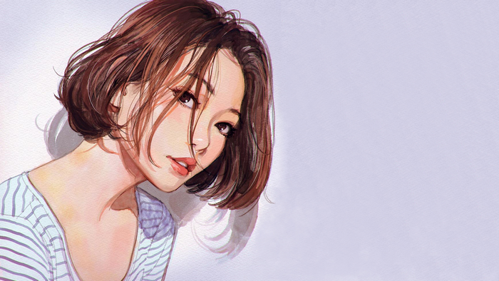 Woman with short brown hair by Ilya Kuvshinov
