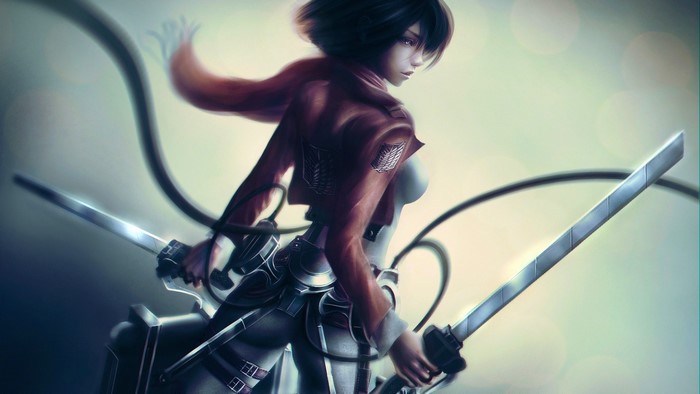 Mikasa Ackerman from Attack on Titan with swords