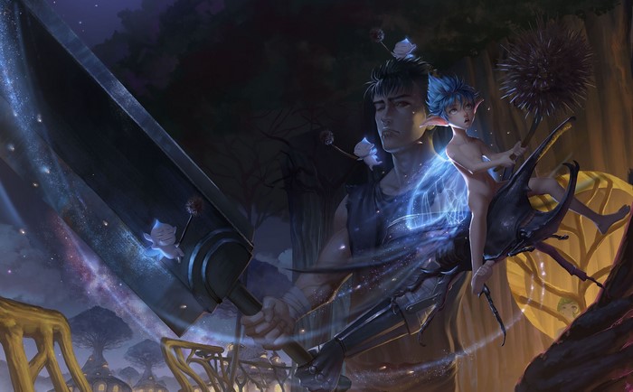 Guts and Fantasy Creatures in Dark Forest