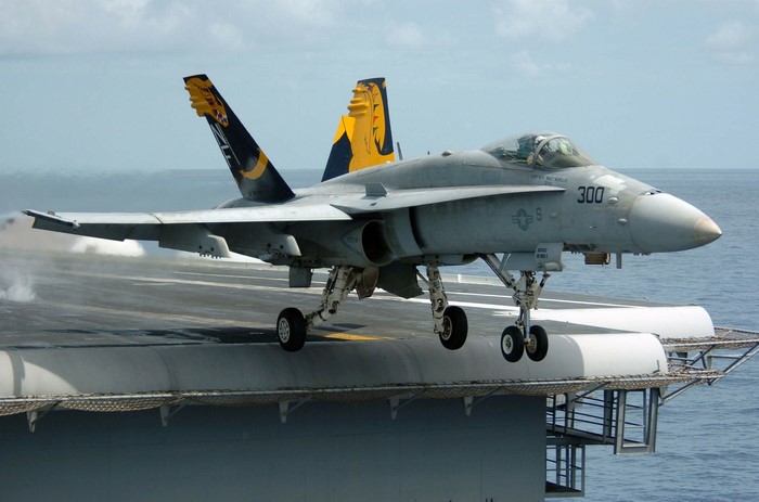 F/A-18 Super Hornet landing on aircraft carrier