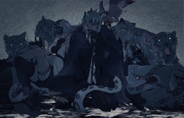 Arknights characters with animal features and a bird