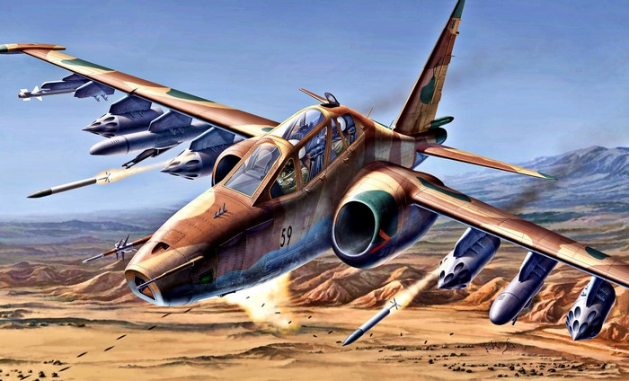 Sukhoi SU-25 Frogfoot military aircraft in flight
