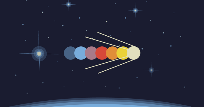 Sputnik satellite with colorful spheres in space