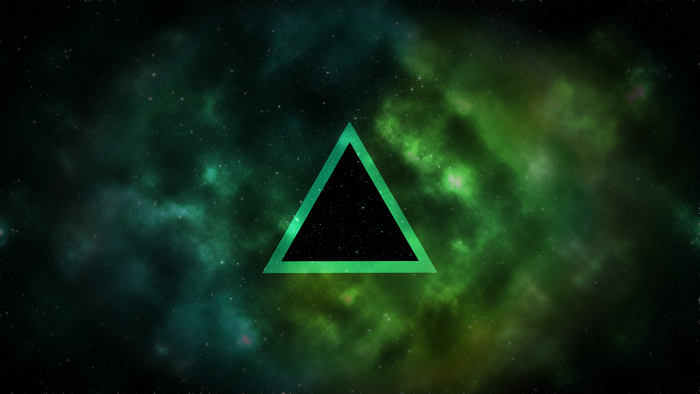 Green triangle in outer space with stars