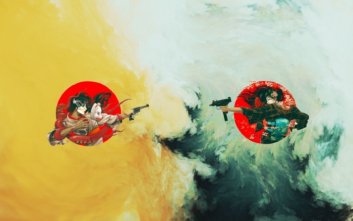 Geisha with tentacles and gun vs Geisha with Uzi