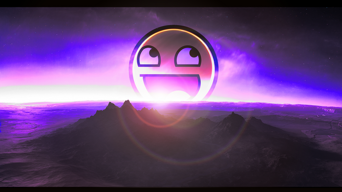 Awesome Face over purple mountains and horizon