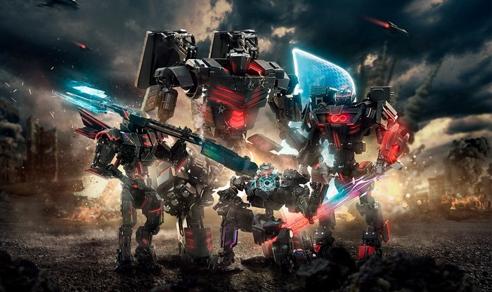 Robots in a science fiction war scene