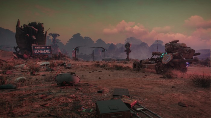 Rage 2 screenshot of a wasteland with a vehicle