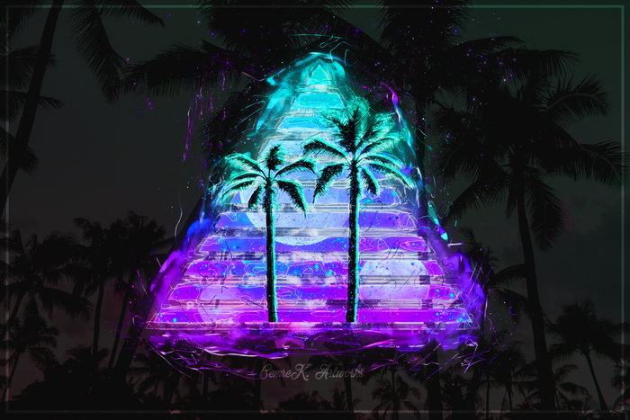 Vaporwave abstract artwork with palm trees