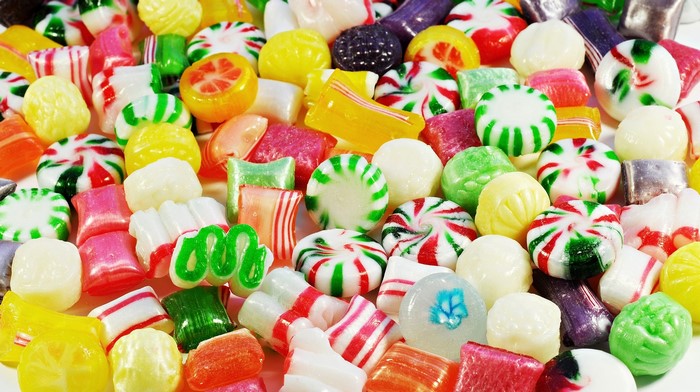A pile of colorful assorted hard candies