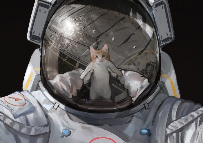 Artwork of a cat in an astronaut suit