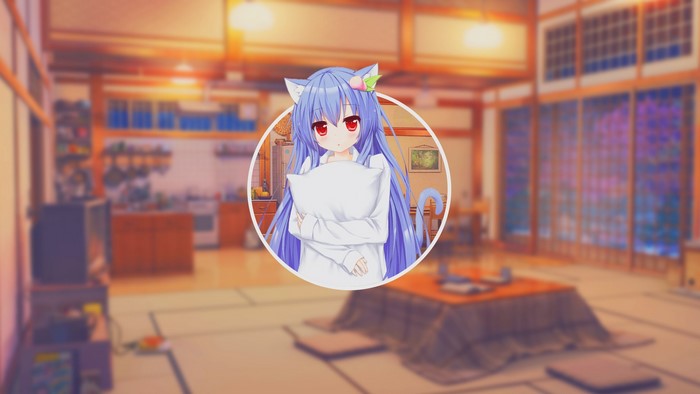 Anime girl with neko ears holding a pillow