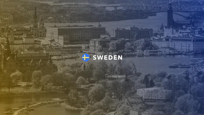 Sweden flag and text over cityscape