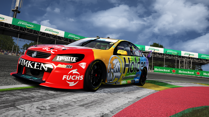 Holden Supercar with colorful livery on race track