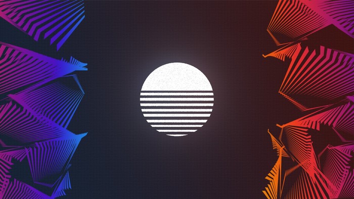 Abstract synthwave sunset with geometric shapes