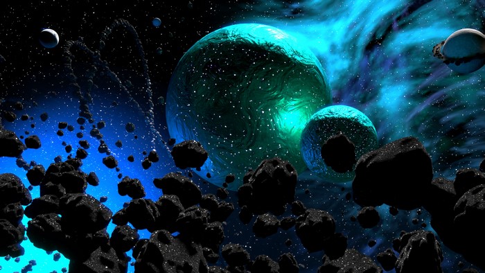 4K Space Artwork with Planets, Asteroids, and Nebula