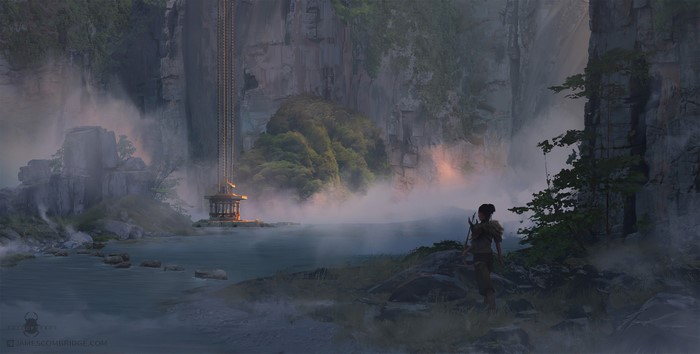 4K Chinese architecture by a river with mountains