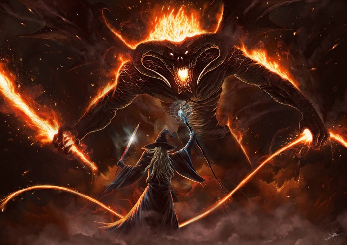 Gandalf fighting the Balrog from The Lord of the Rings