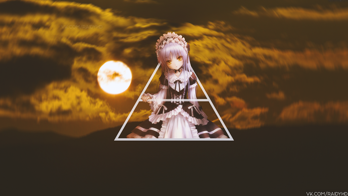 Anime girl in maid outfit with triangle overlay