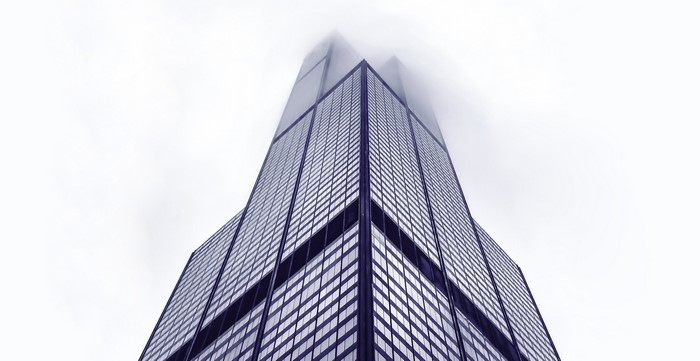 Willis Tower skyscraper in Chicago shrouded in fog