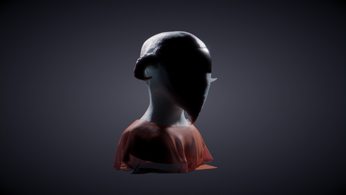 3D render of a creature bust with horns
