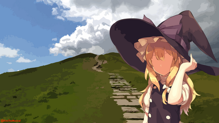 Kirisame Marisa from Touhou in a grassy landscape