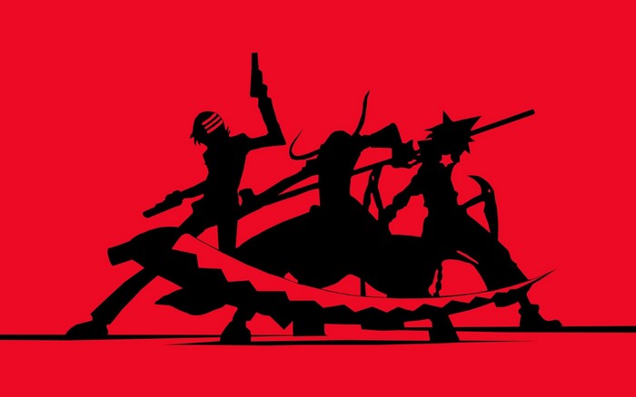 Soul Eater characters silhouette on red background