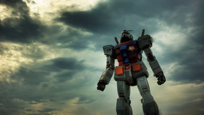 RX-78 Gundam statue against cloudy sky