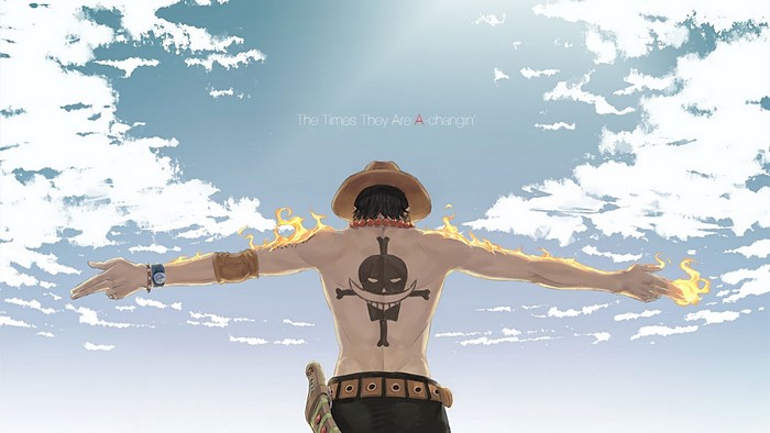 Portgas D. Ace from One Piece with fire and clouds