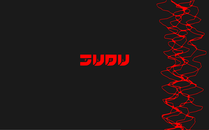 FLCL anime logo with red abstract art