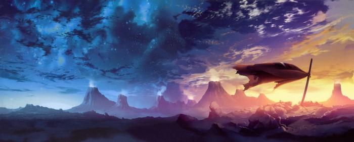 4K Tengen Toppa Gurren Lagann digital art landscape