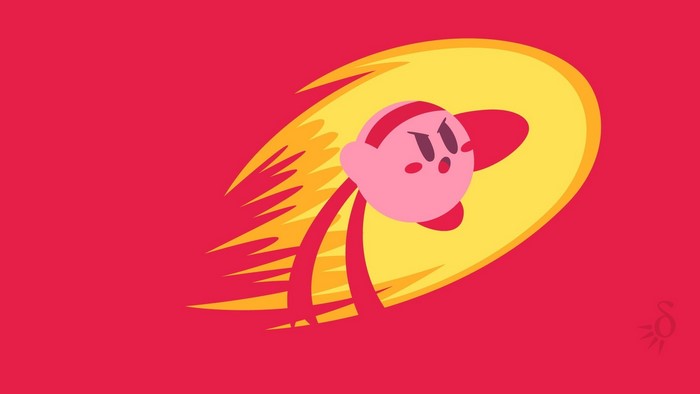 Kirby from Kirby in a yellow energy trail