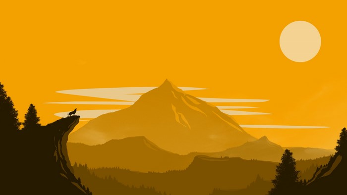 Wolf howling on a cliff at sunset