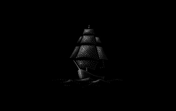 Sailing ship made of numbers on waves