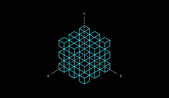 Abstract 3D Cubes in Cyan on Black Background