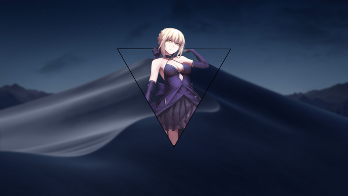 Anime girl with yellow eyes in a purple dress
