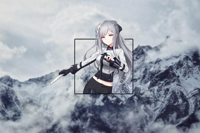 Anime girl with grey hair holding a knife