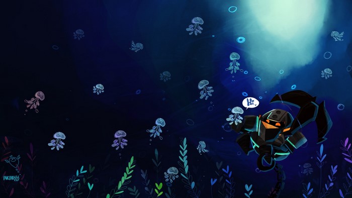 Nautilus from League of Legends underwater with jellyfish