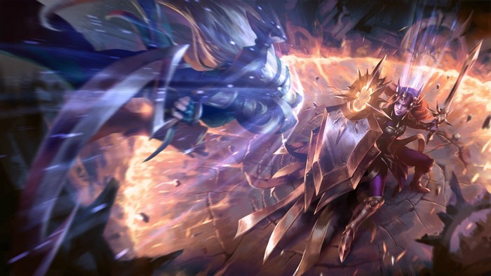 Diana and Leona from League of Legends fighting
