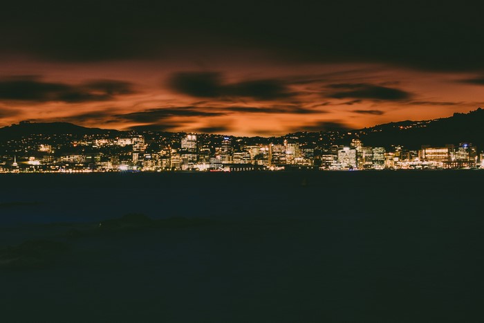 Cityscape of Wellington, New Zealand at night
