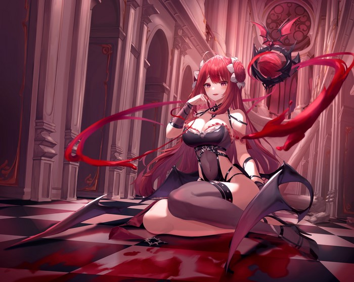 Demon girl from Kings Raid with blood