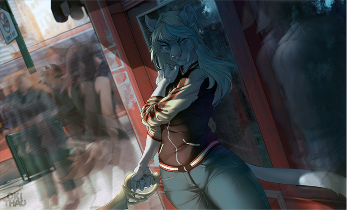 Anthro lioness with blonde hair holding a sword