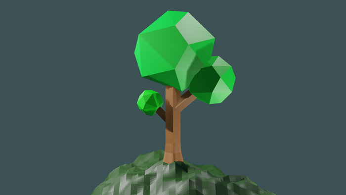 Low poly tree on a hill, 4K